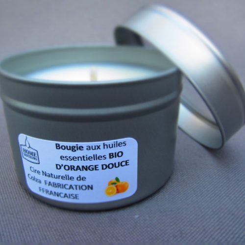 Bougie aux huiles essentielles bio d'orange douce