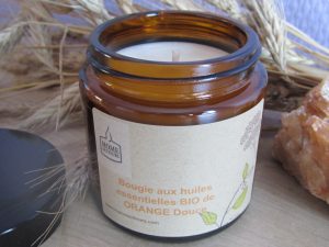 Bougie aux Huiles essentielles Bio d'Orange douce